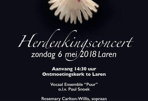 Herdenkingsconcert op zondag 6 mei 2018 om 14.30 uur in de Ontmoetingskerk, Kerklaan 41, Laren